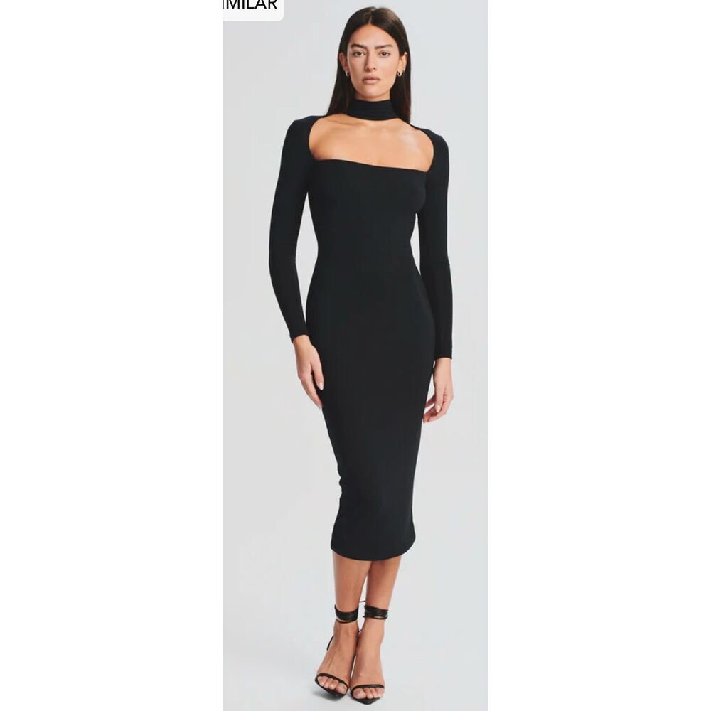 Revolve SER.O.YA Dress Womens Size Large Black Dani Bodycon Cutout Long Sleeve